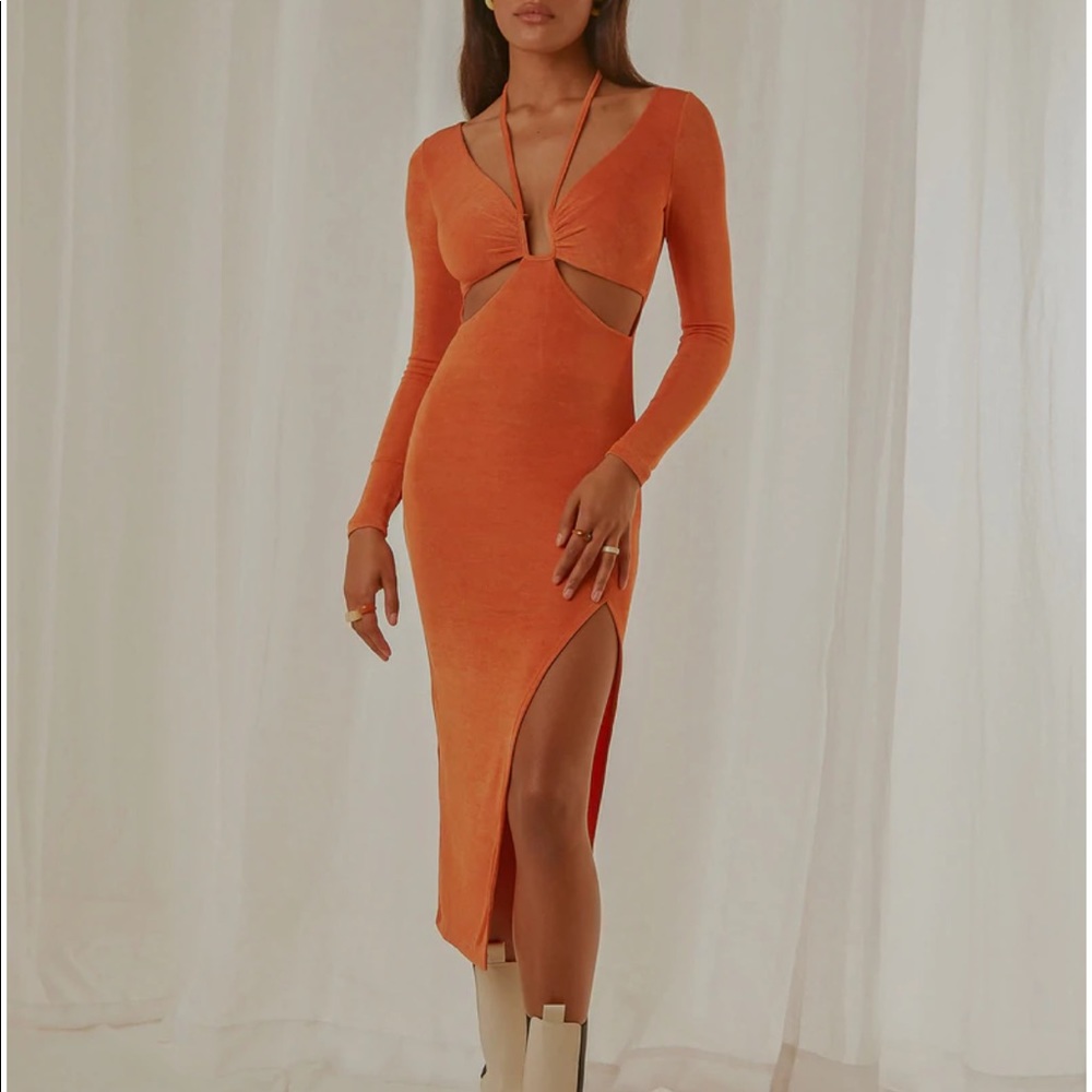 Peppermayo Mulholland midi dress orange
